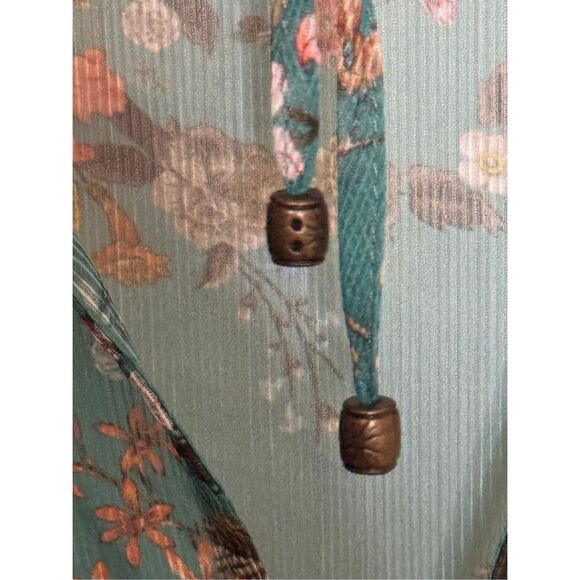 Anthropologie Maeve Emmy Teal Green Floral Printed Puff Sleeve Tunic Dress M - Picture 4 of 5